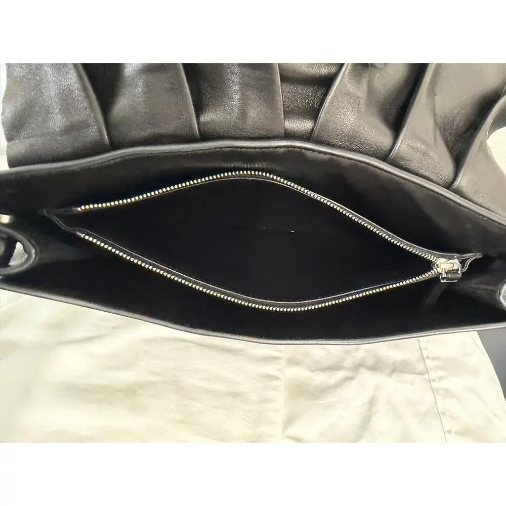 The Row Fan Bag 12 Origami Pleated Black Smooth Leather Shoulder Bag Authentic